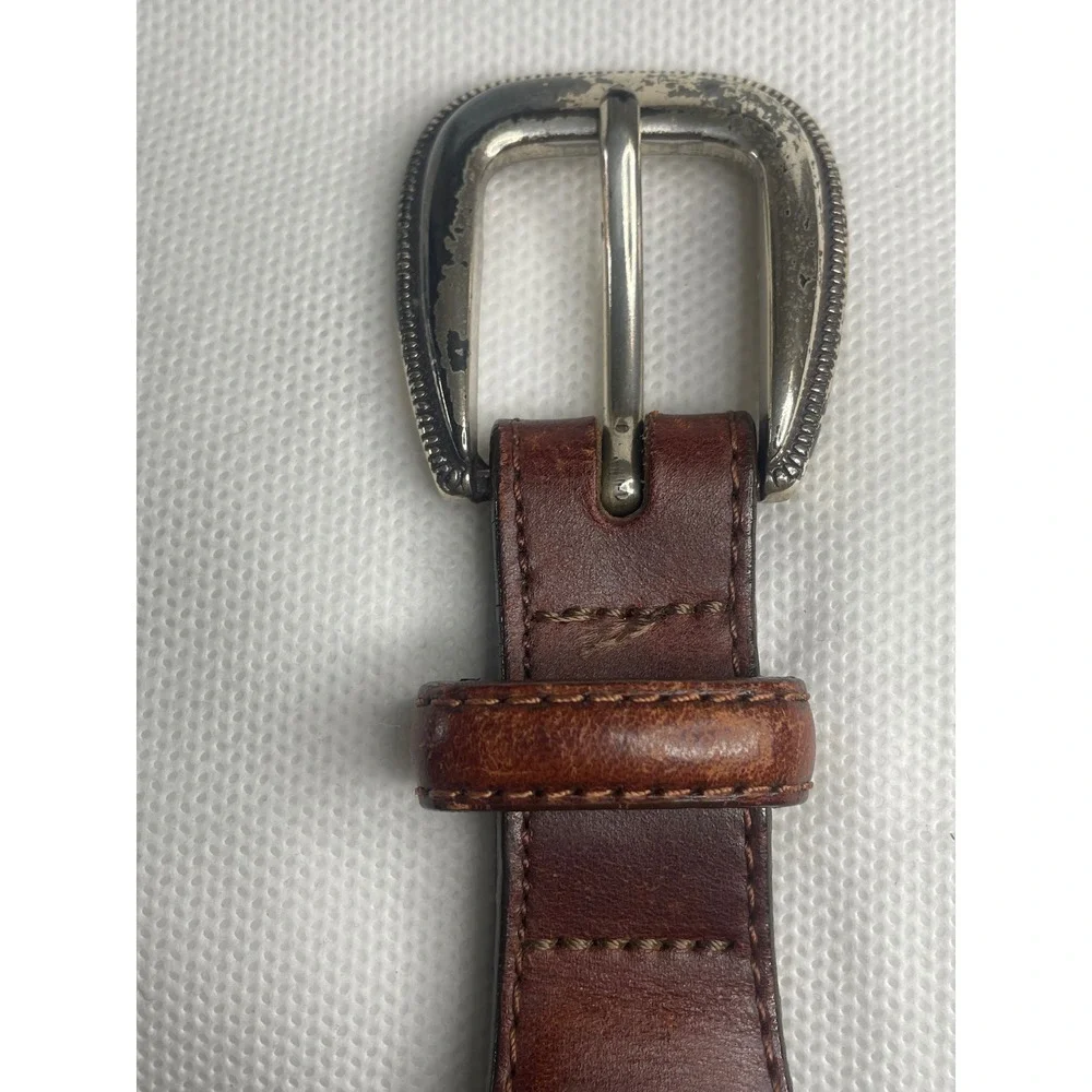 Vintage Brighton Woven Leather Belt Size 42 Western Brown Silver Tooled Buckle